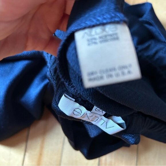 Alexis Dark Navy Blue Satin Elastic Waist Draped Pants - Picture 7 of 11